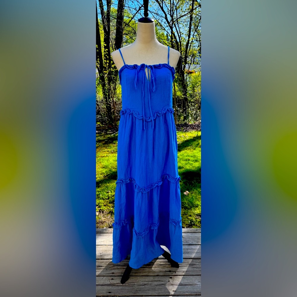 BTFL-LIFE MAXI DRESS TIERED WOMENS SIZE M MEDIUM BLUE NEW WITH TAGS 100% COTTON